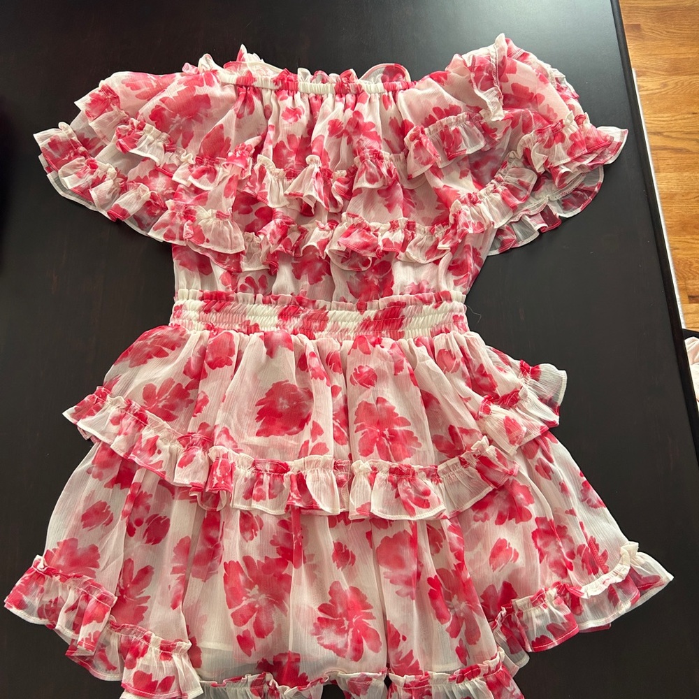 Misa Los Angeles Floral Ruffle Off-Shoulder Dress